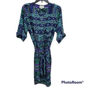 Anthropologie | Maeve Frequencies Turquoise Ikat‎ Belted Hi-Lo Shirtdress Size M